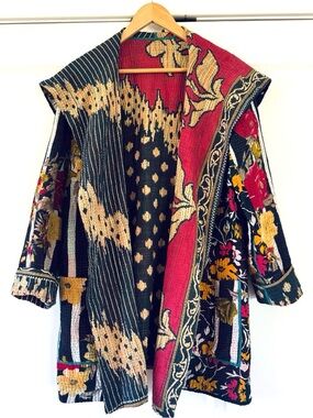 Mieko Mintz Kantha Reversible Jacket Cotton Quilted Art To Wear Printed Size M?